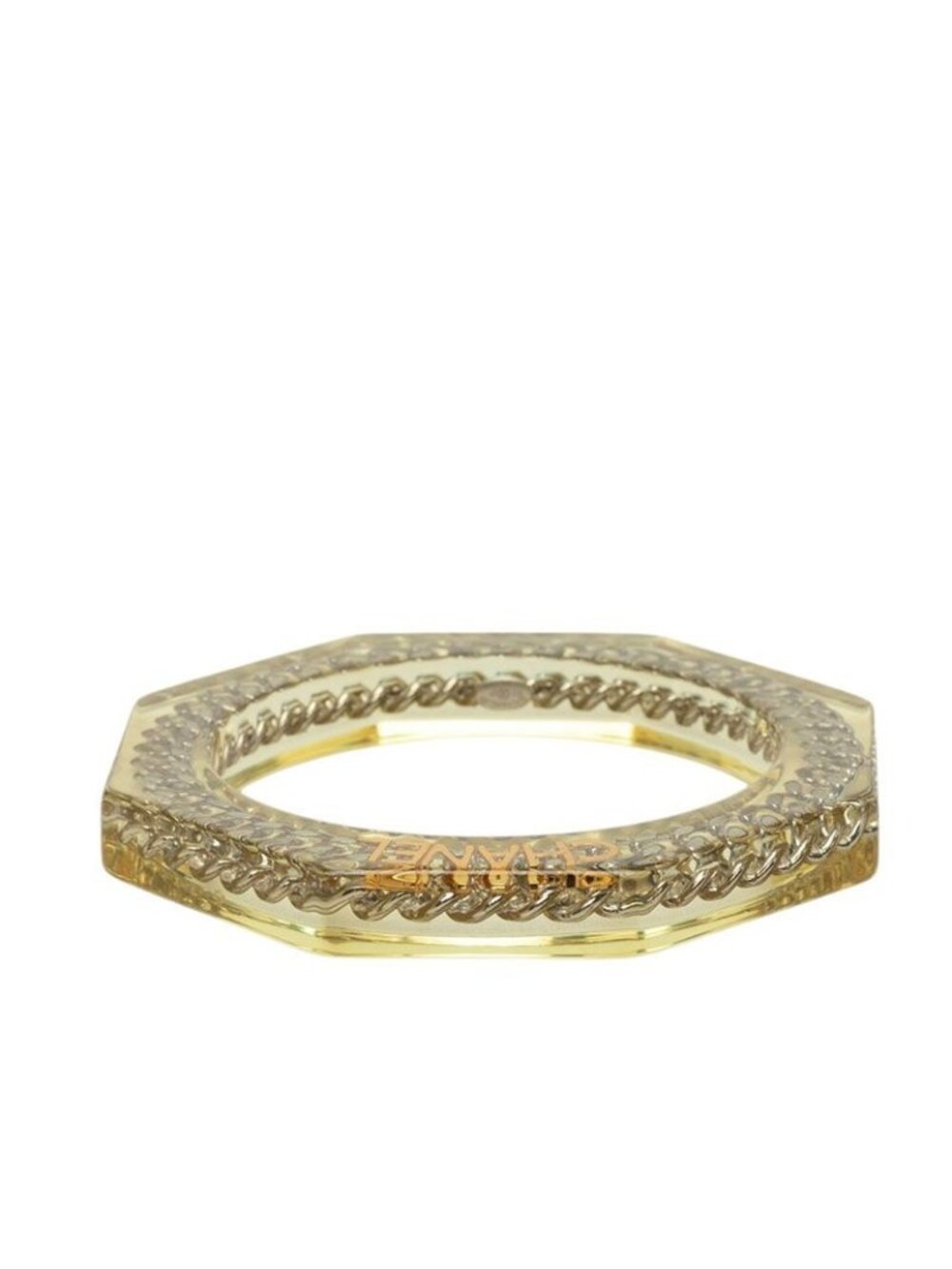 Chanel Vintage Octagon Chain Bangle 97P Clear Metal Lucite Bracelet